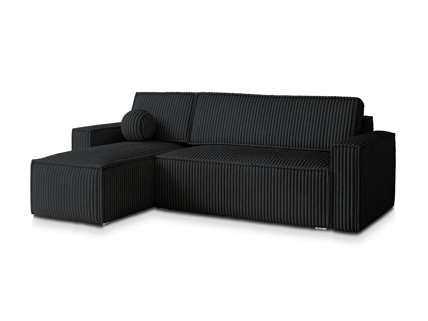 Canapé d'angle RAVELO Noir en velours côtelé avec fonction de couchage