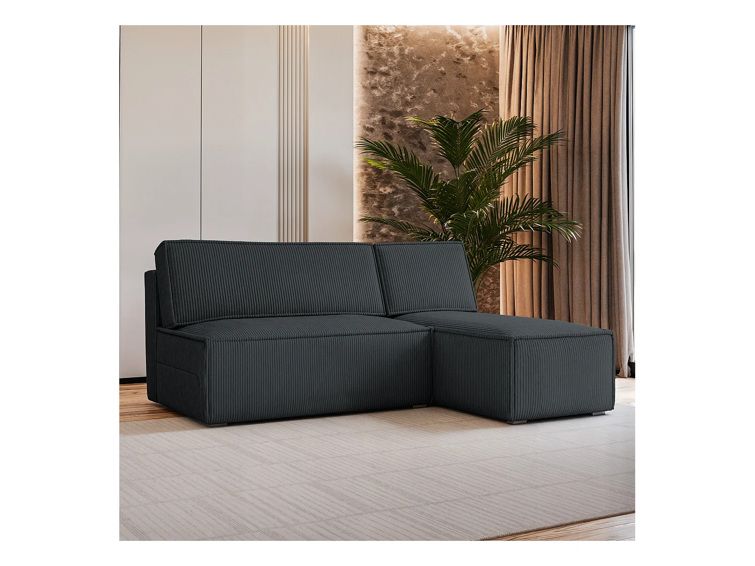 Canapé d'angle BRISO Gris anthracite en velours côtelé avec fonction de couchage