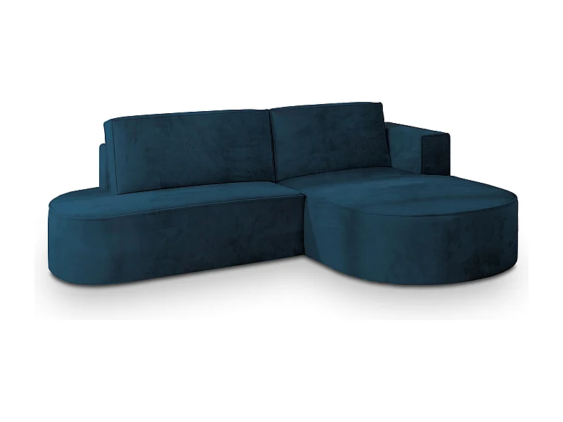 Canapé d'angle CORTIO Bleu en velours avec fonction de couchage