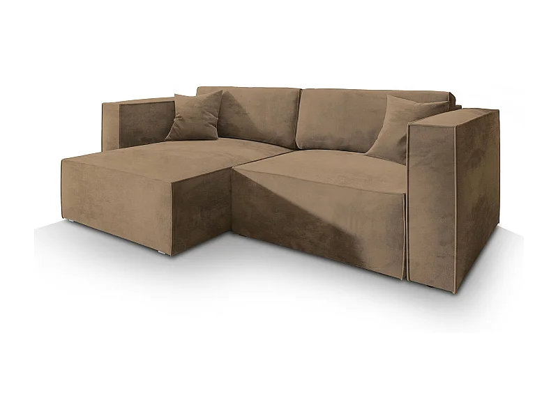 Canapé d'angle NERIO Beige en velours avec fonction de couchage
