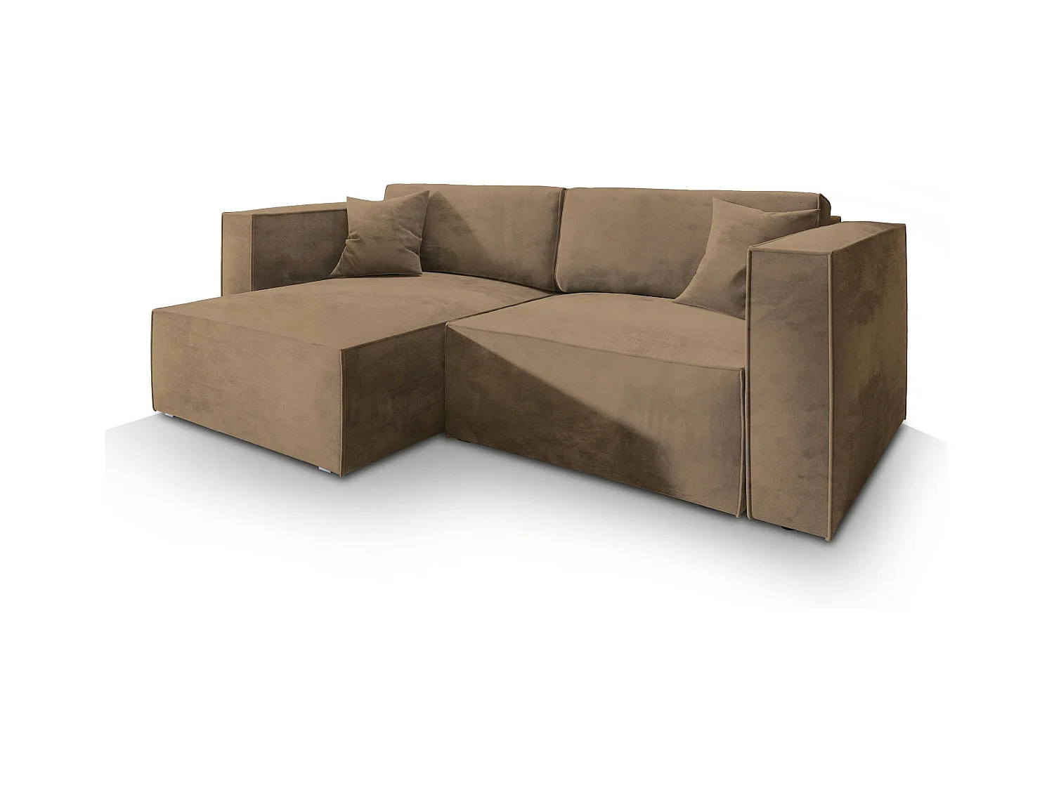 Canapé d'angle NERIO Beige en velours avec fonction de couchage