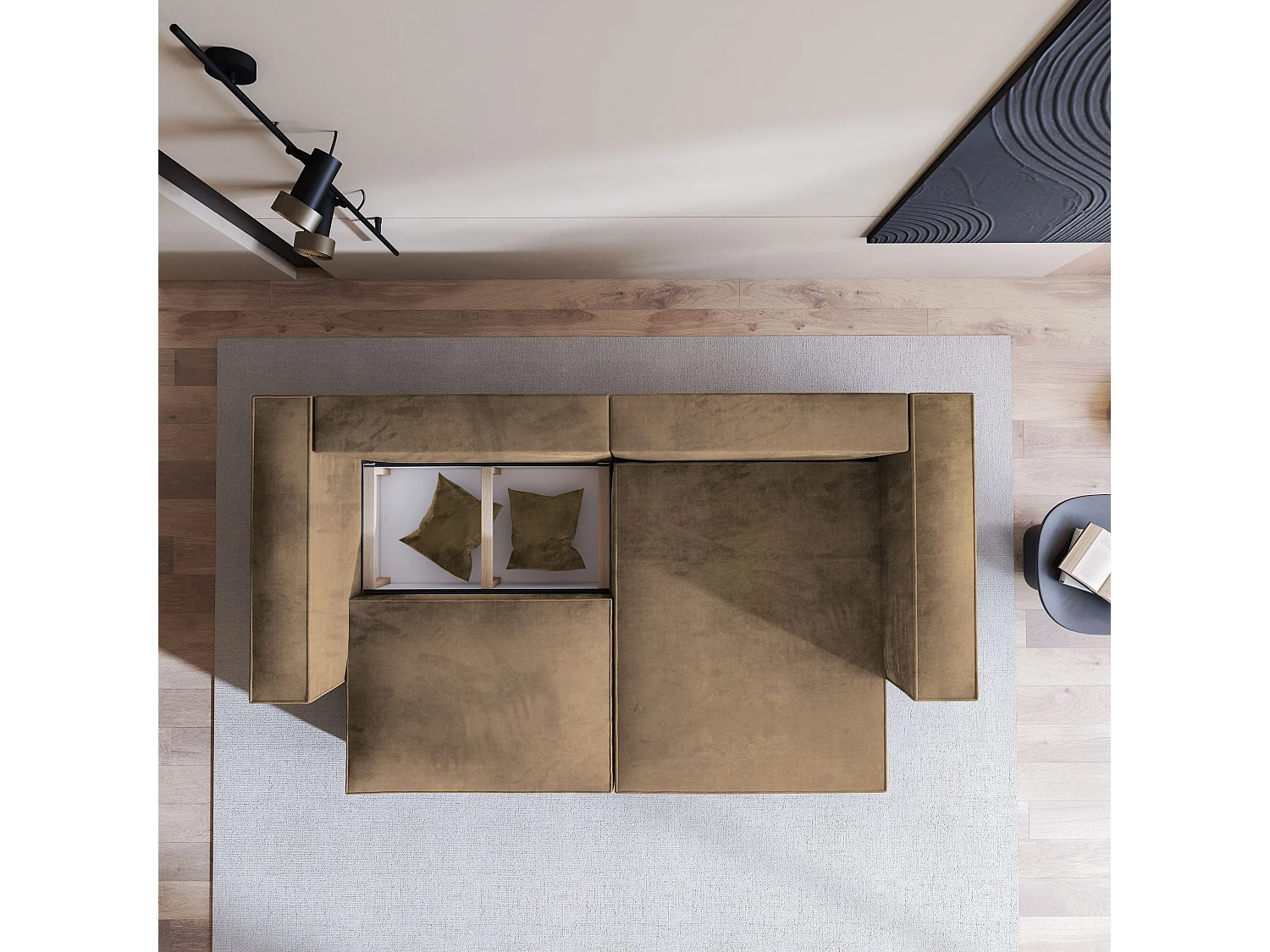 Canapé d'angle NERIO Beige en velours avec fonction de couchage