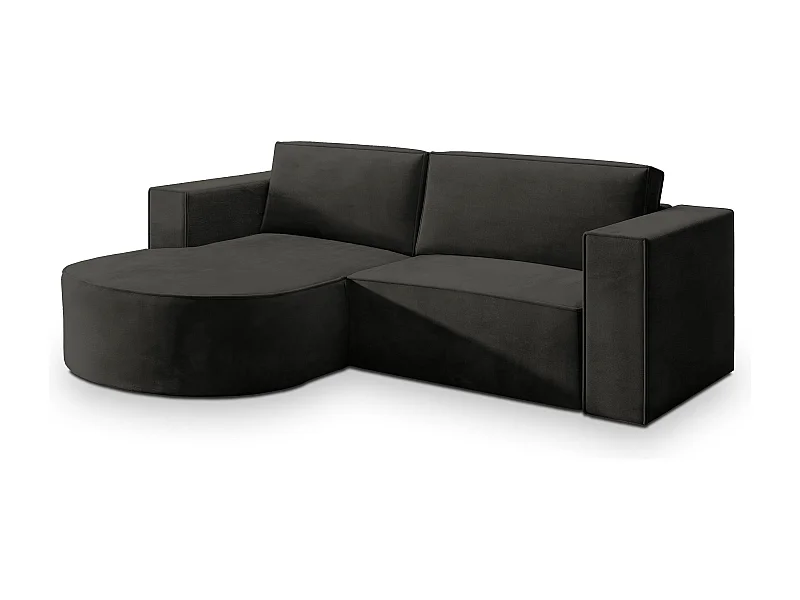 Canapé d'angle SORELA Noir en velours avec fonction de couchage