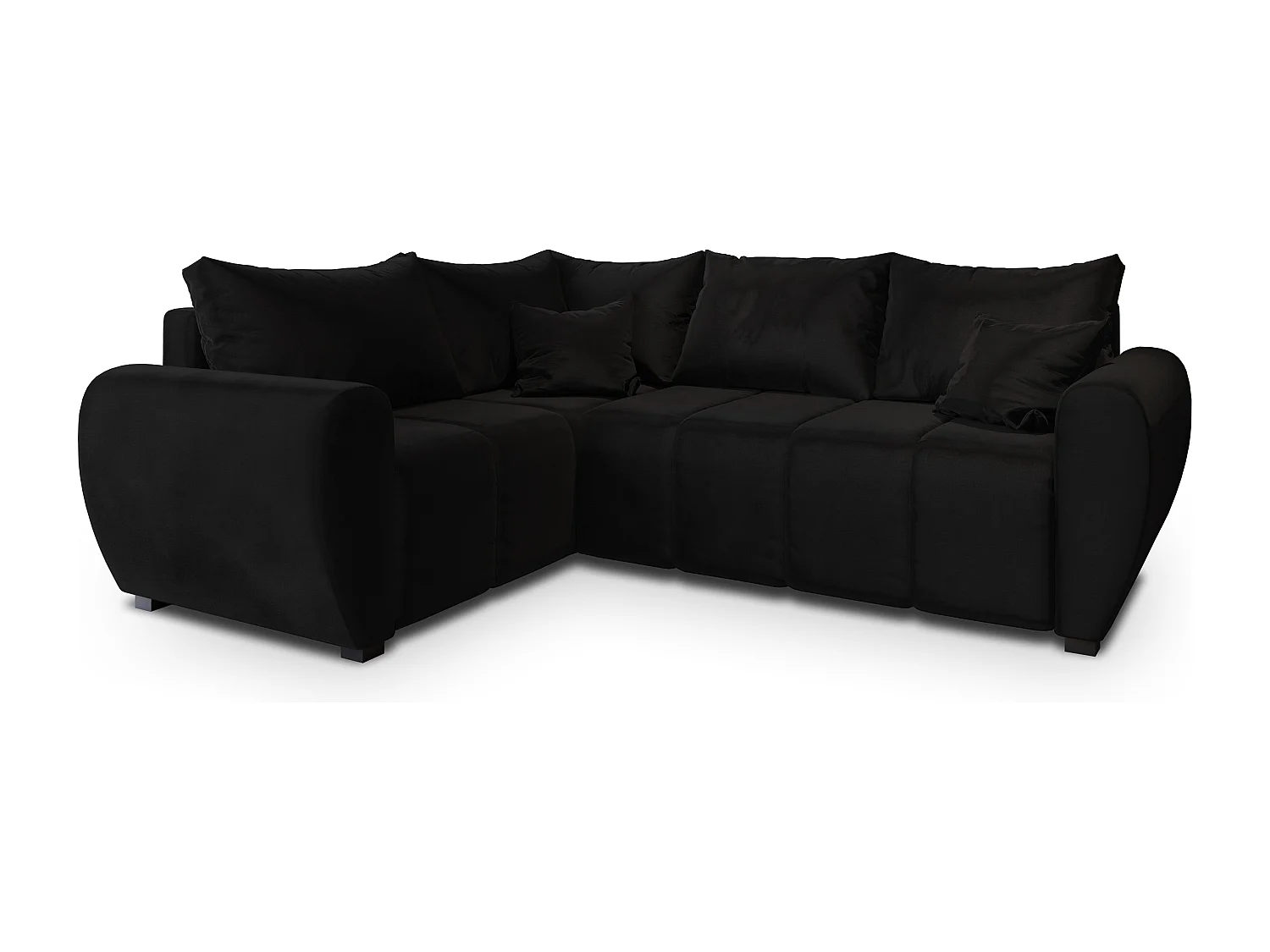 Canapé d'angle MADISON Noir en peluche avec fonction de couchage