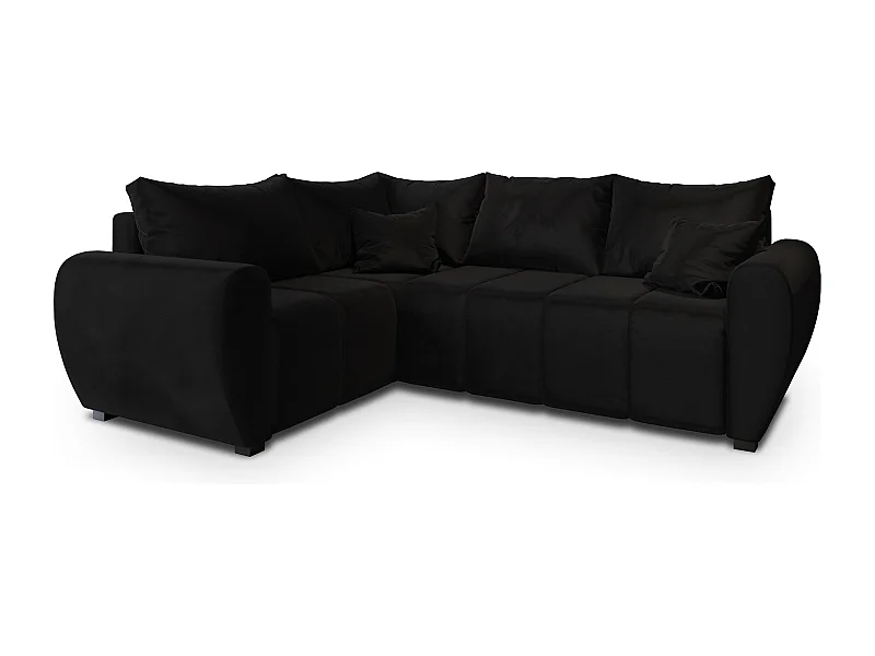 Canapé d'angle MADISON Noir en peluche avec fonction de couchage