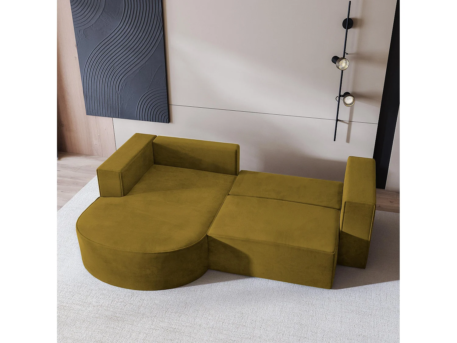 Canapé d'angle SORELA Jaune en velours avec fonction de couchage