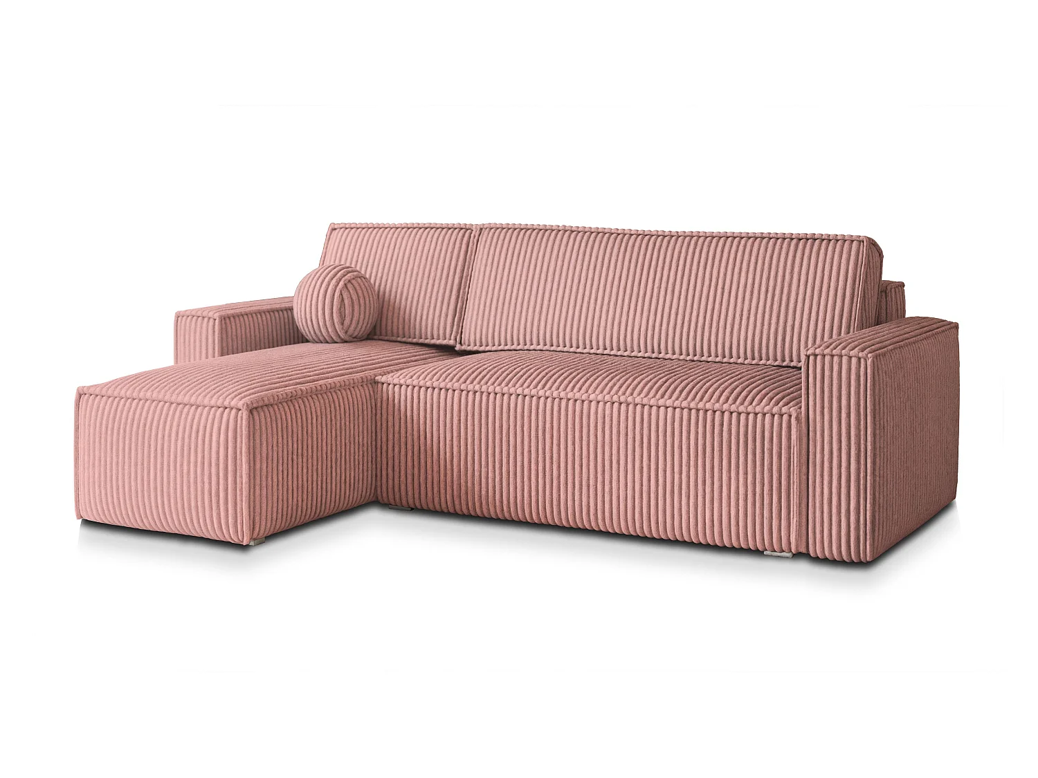 Canapé d'angle RAVELO Rose poudré en velours côtelé avec fonction de couchage