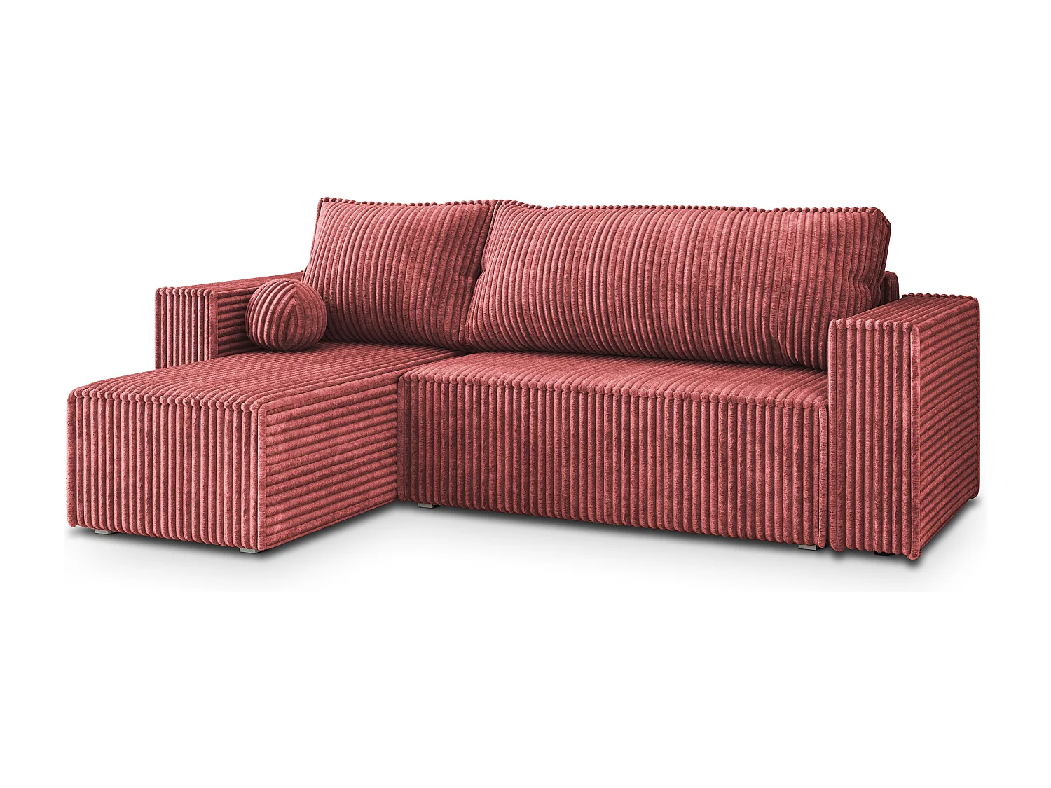 Canapé d'angle RAVELO Rose poudré en velours côtelé avec fonction de couchage