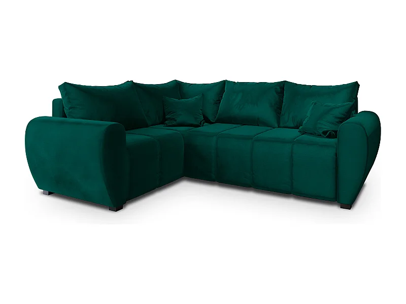 Canapé d'angle MADISON Vert Sapin en peluche avec fonction de couchage