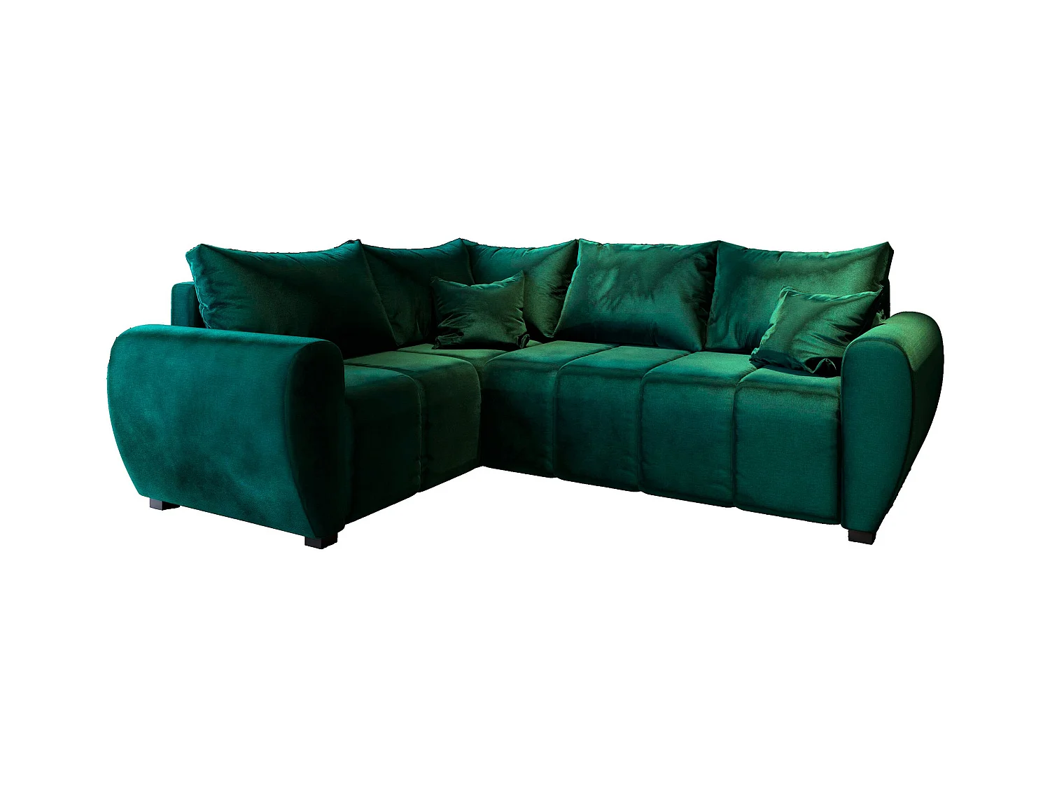 Canapé d'angle MADISON Vert Sapin en peluche avec fonction de couchage