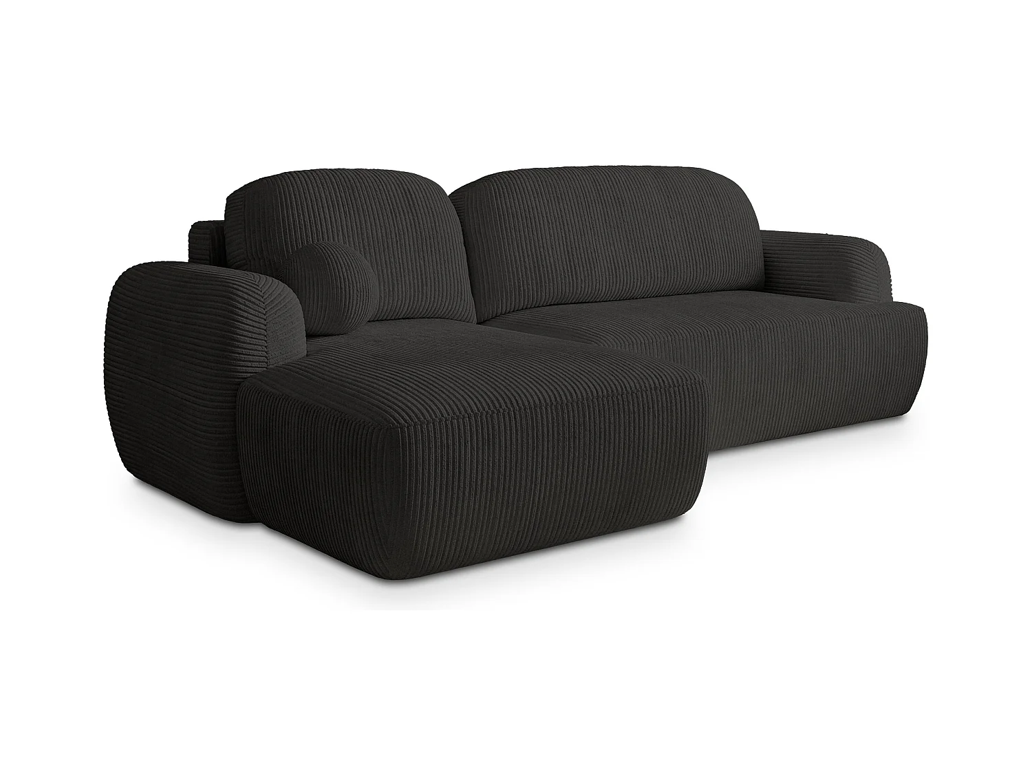 Canapé d'angle MODENZA Noir en velours côtelé avec fonction de couchage