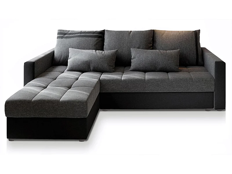 Canapé d'angle KOS PIK Gris clair en tissu texturé avec fonction de couchage