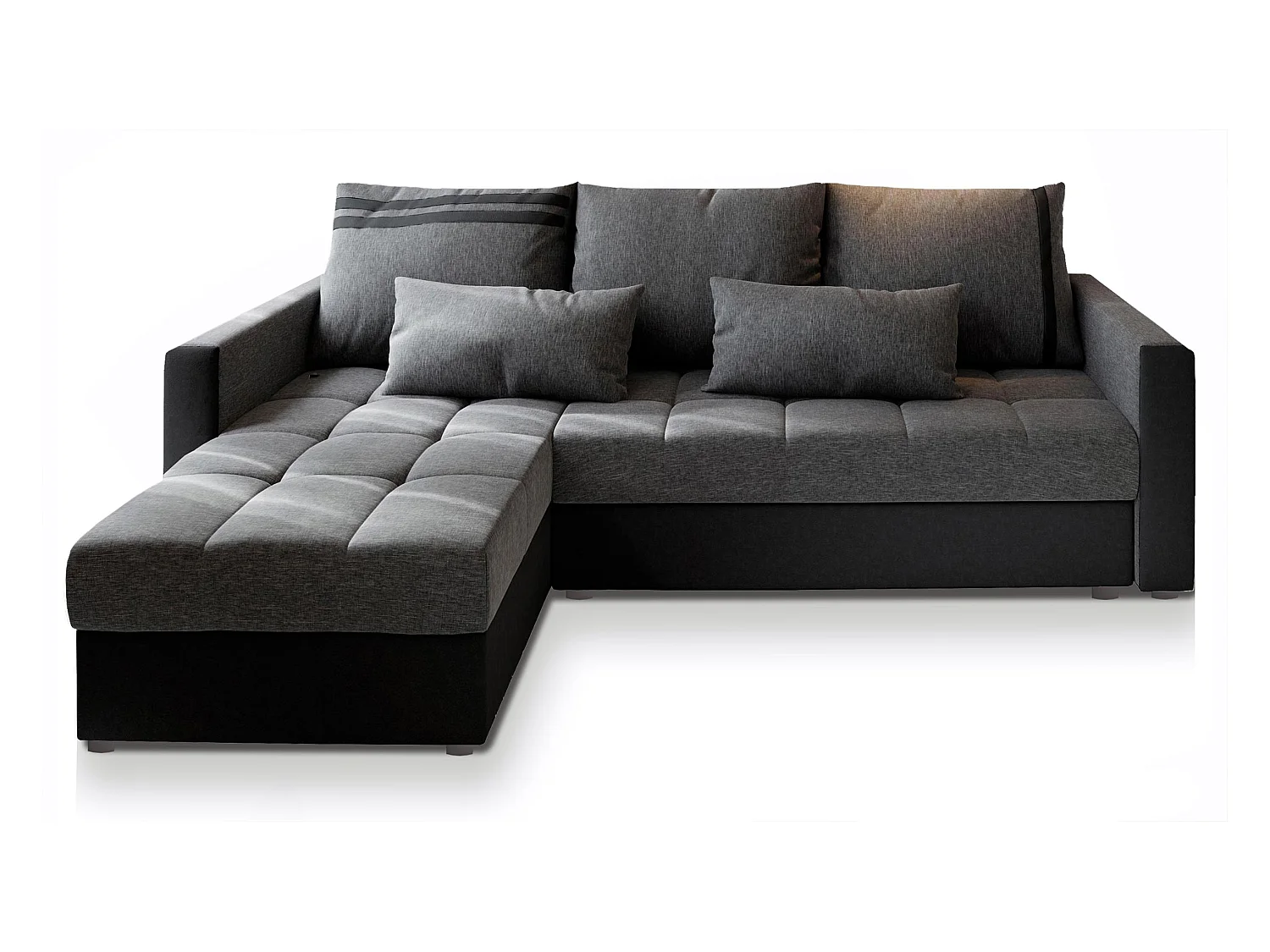 Canapé d'angle KOS PIK Gris clair en tissu texturé avec fonction de couchage