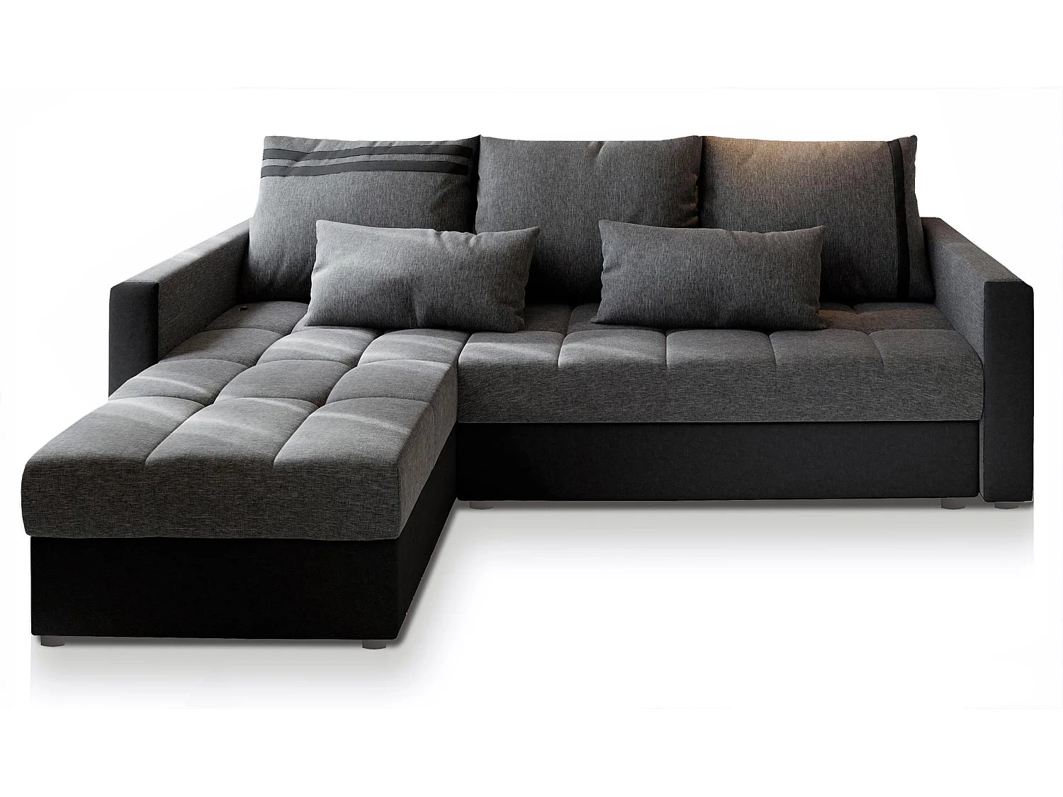 Canapé d'angle KOS PIK Gris clair en tissu texturé avec fonction de couchage