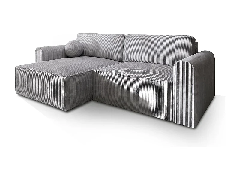 Canapé d'angle FIANO Gris clair en velours côtelé avec fonction de couchage