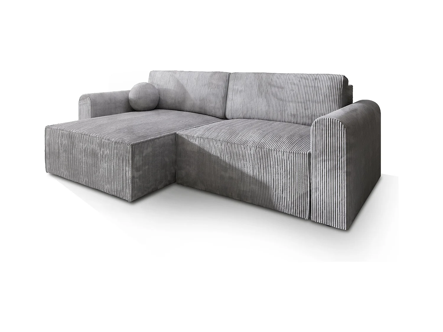 Canapé d'angle FIANO Gris clair en velours côtelé avec fonction de couchage