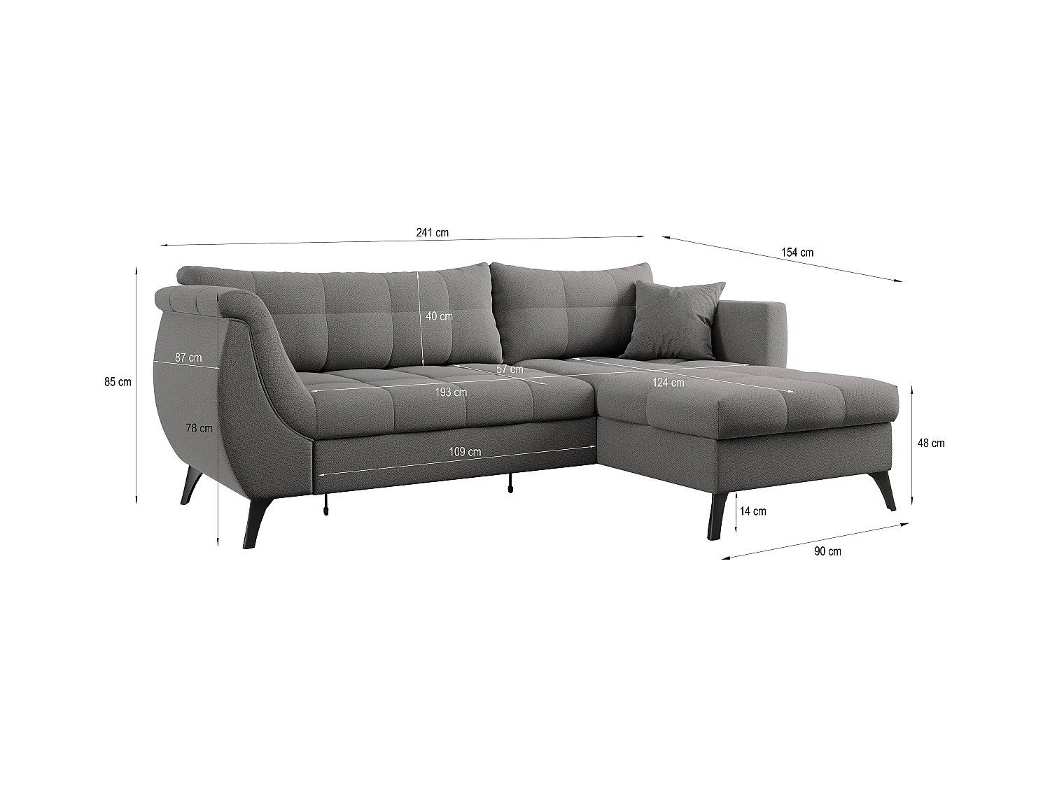 Canapé d'angle MOLLIS Crème en tissu texturé avec fonction de couchage