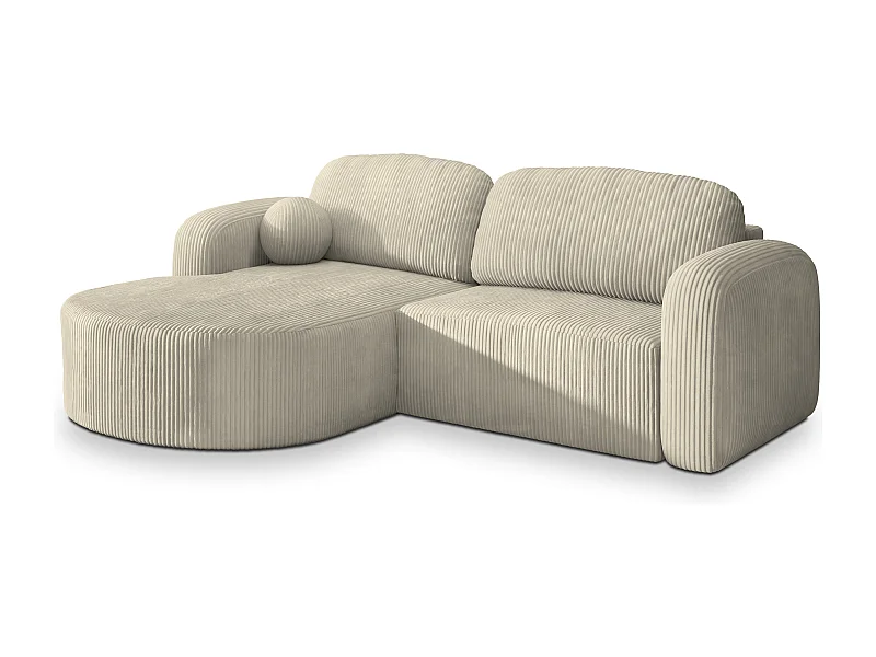 Canapé d'angle AMILIA Crème en velours côtelé avec fonction de couchage