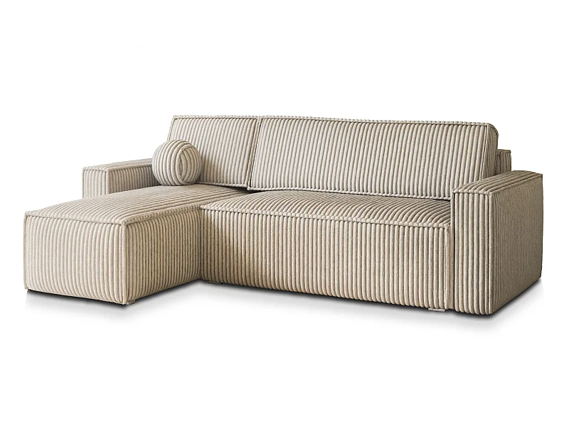 Canapé d'angle RAVELO Crème en velours côtelé avec fonction de couchage