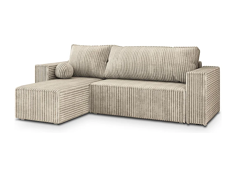 Hoekbank RAVELO van fluweel met slaapfunctie Creme