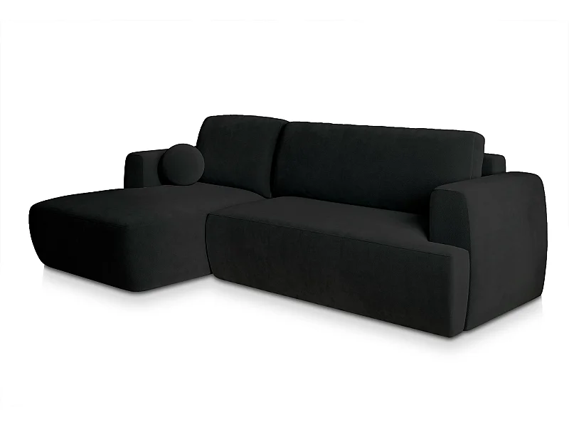 Canapé d'angle SENTI Noir en peluche avec fonction de couchage