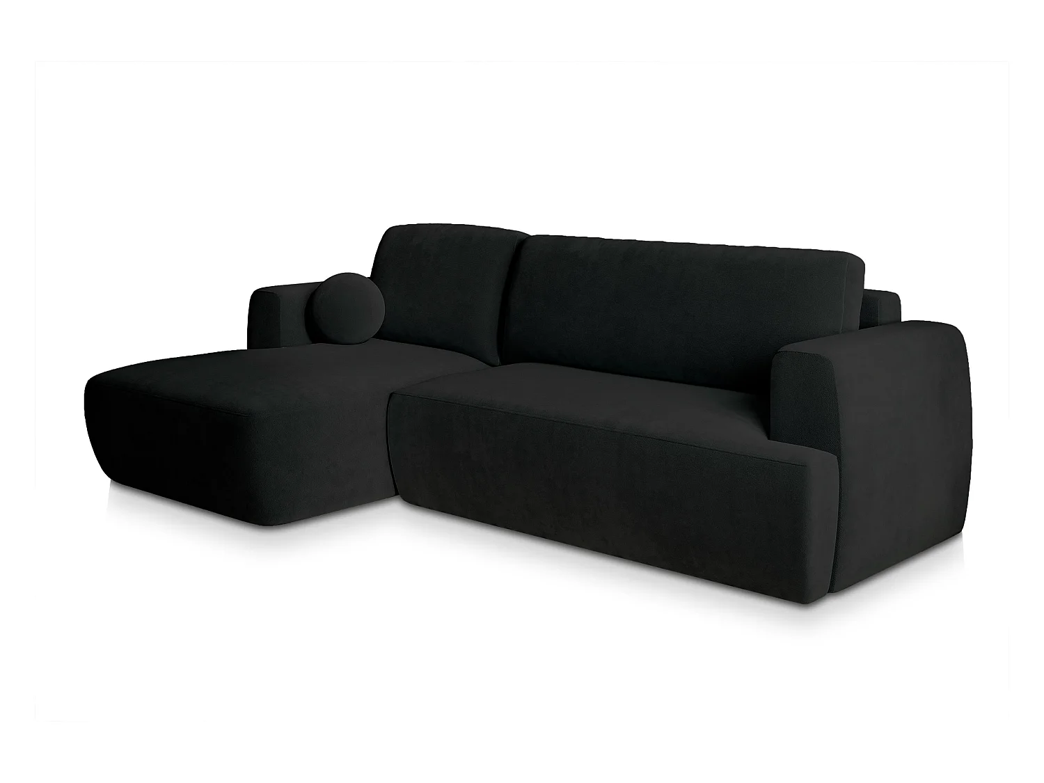 Canapé d'angle SENTI Noir en peluche avec fonction de couchage