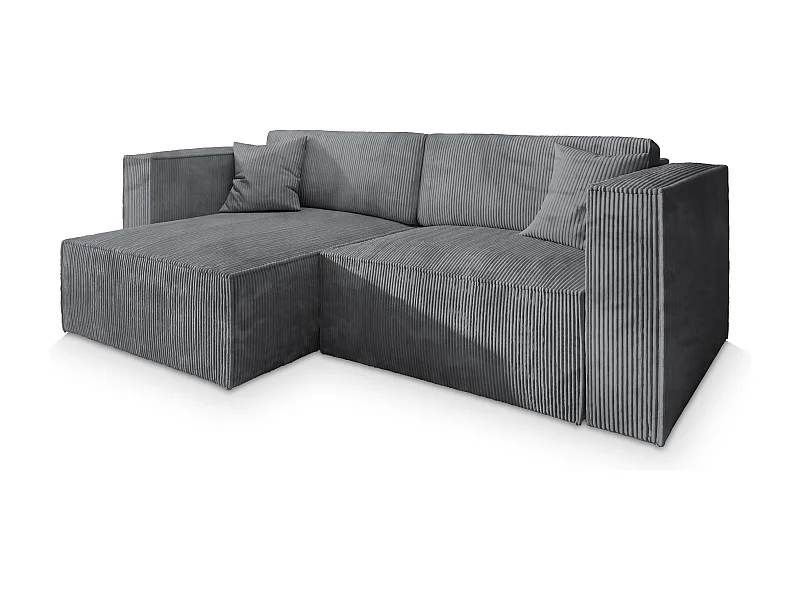 Canapé d'angle NERIO Gris en velours côtelé avec fonction de couchage