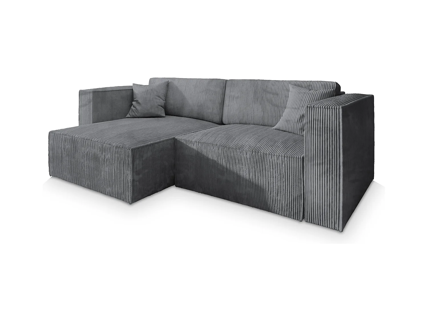 Canapé d'angle NERIO Gris en velours côtelé avec fonction de couchage