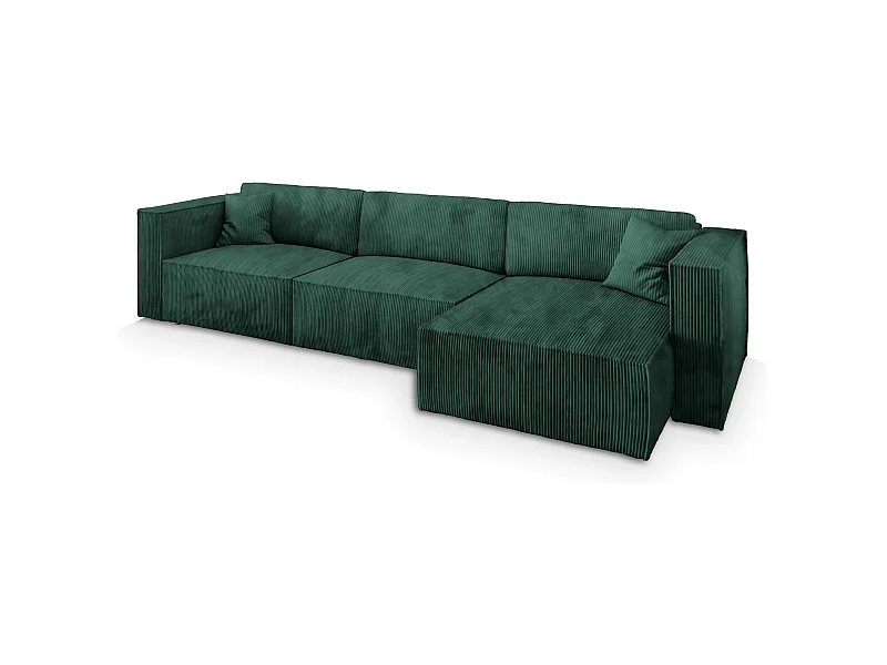 Canapé d'angle TOLMO Vert Sapin en velours côtelé avec fonction de couchage