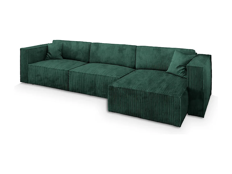 Canapé d'angle TOLMO Vert Sapin en velours côtelé avec fonction de couchage