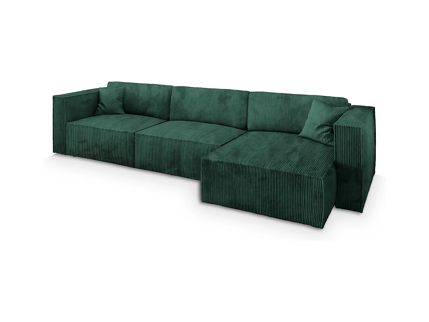 Canapé d'angle TOLMO Vert Sapin en velours côtelé avec fonction de couchage