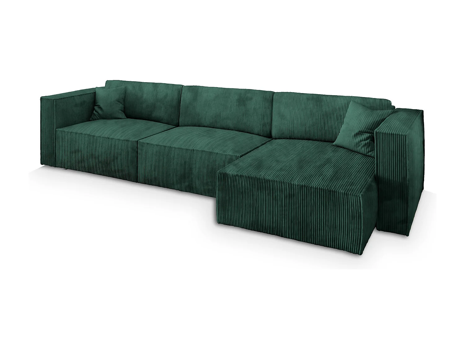 Canapé d'angle TOLMO Vert Sapin en velours côtelé avec fonction de couchage