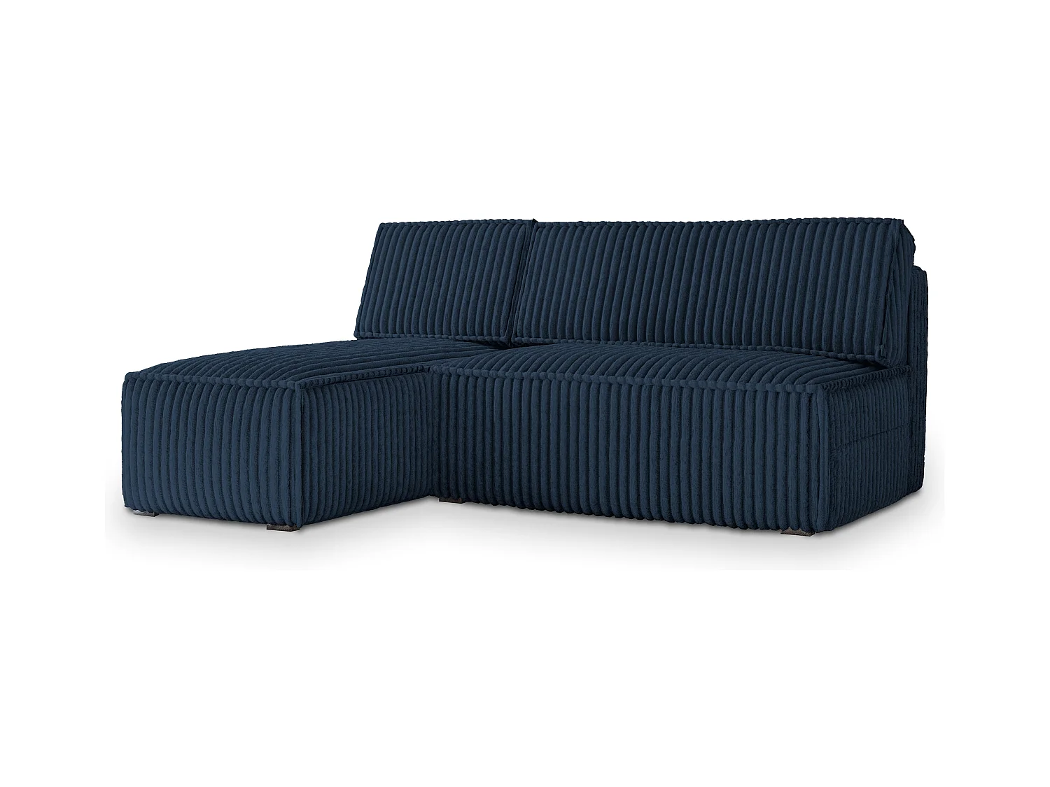 Canapé d'angle BRISO Bleu en velours côtelé avec fonction de couchage