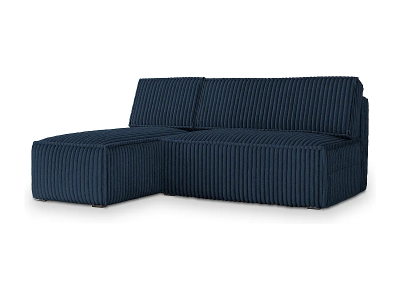 Canapé d'angle BRISO Bleu en velours côtelé avec fonction de couchage