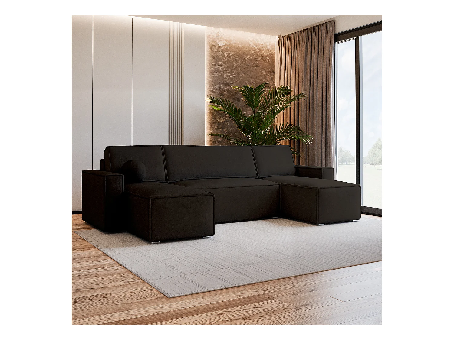 Canapé d'angle PESANO Marron en velours avec fonction de couchage