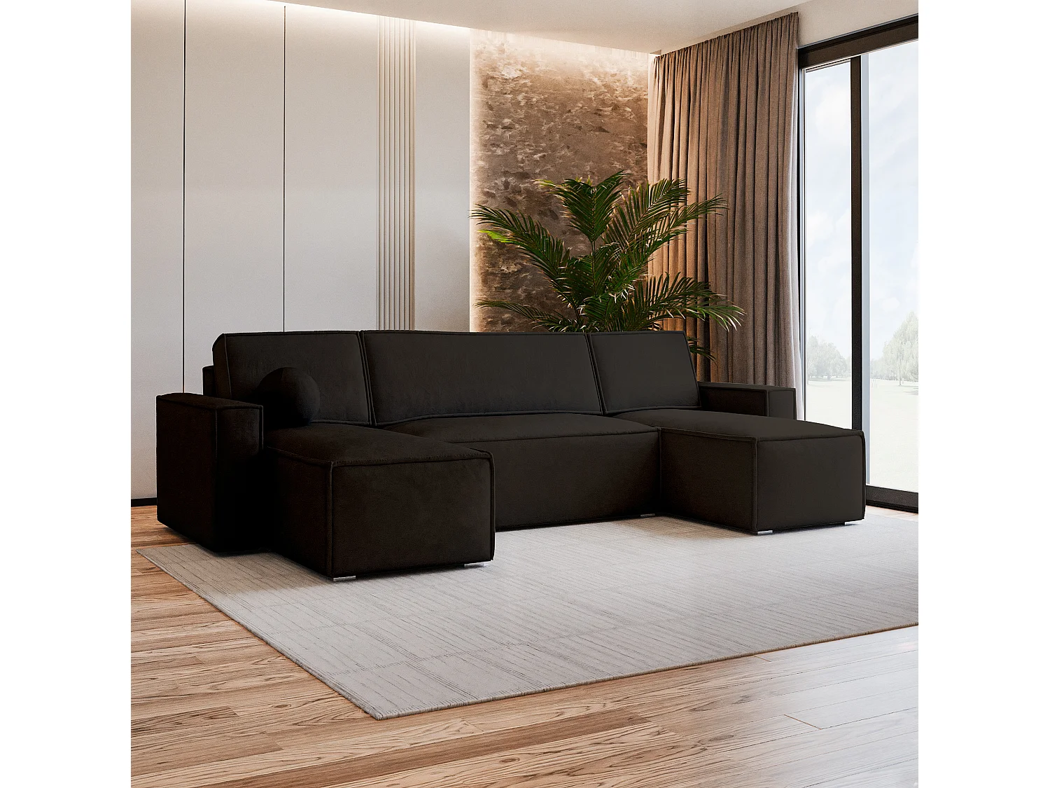 Canapé d'angle PESANO Marron en velours avec fonction de couchage