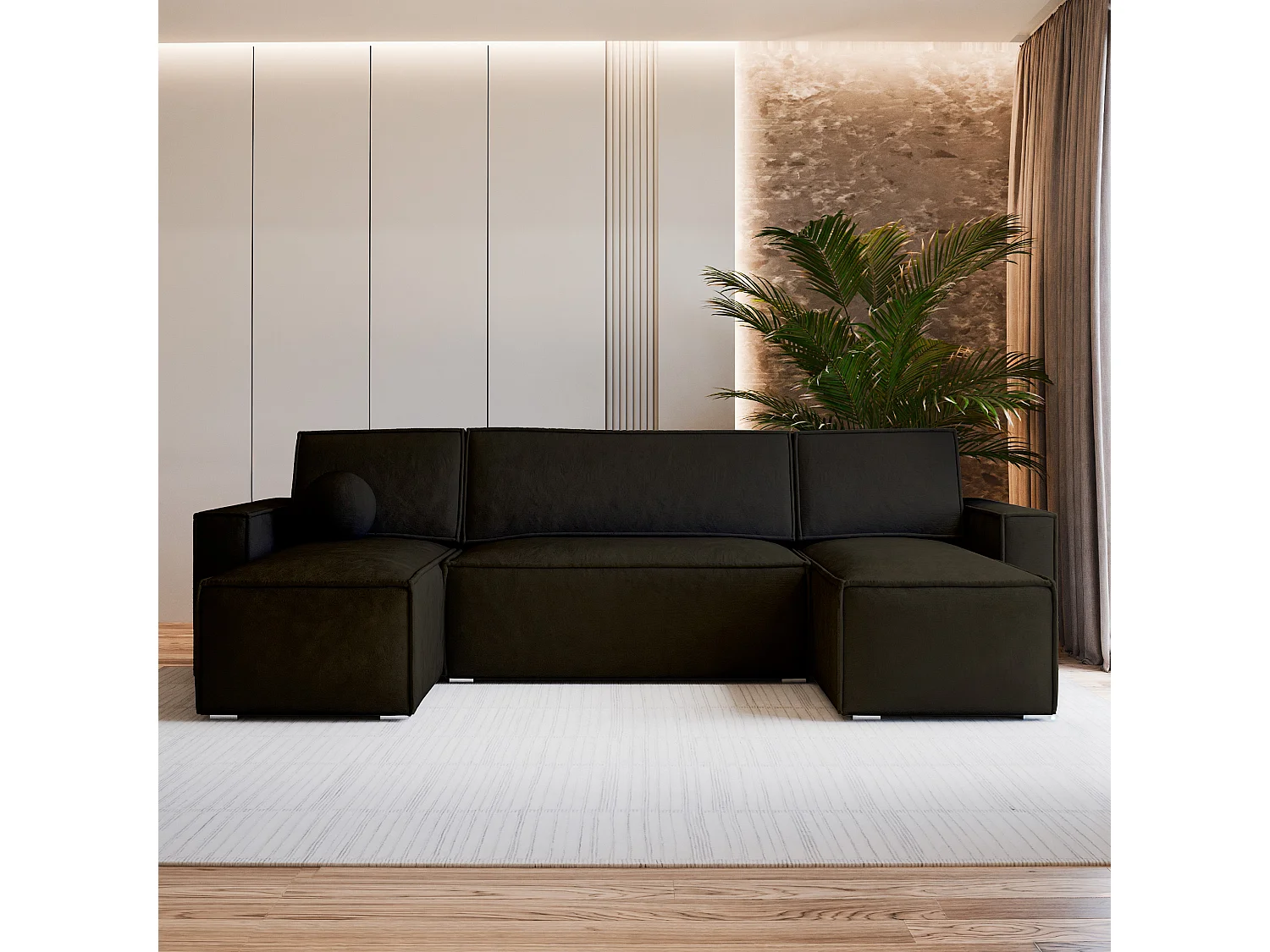 Canapé d'angle PESANO Marron en velours avec fonction de couchage