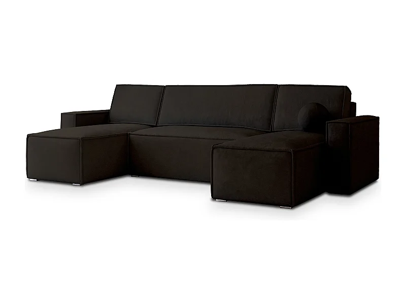 Canapé d'angle PESANO Marron en velours avec fonction de couchage