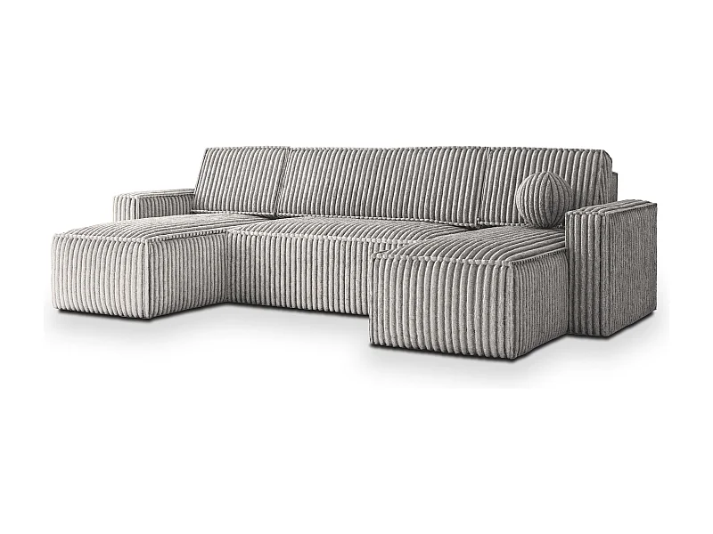 Canapé d'angle PESANO Gris clair en velours côtelé avec fonction de couchage