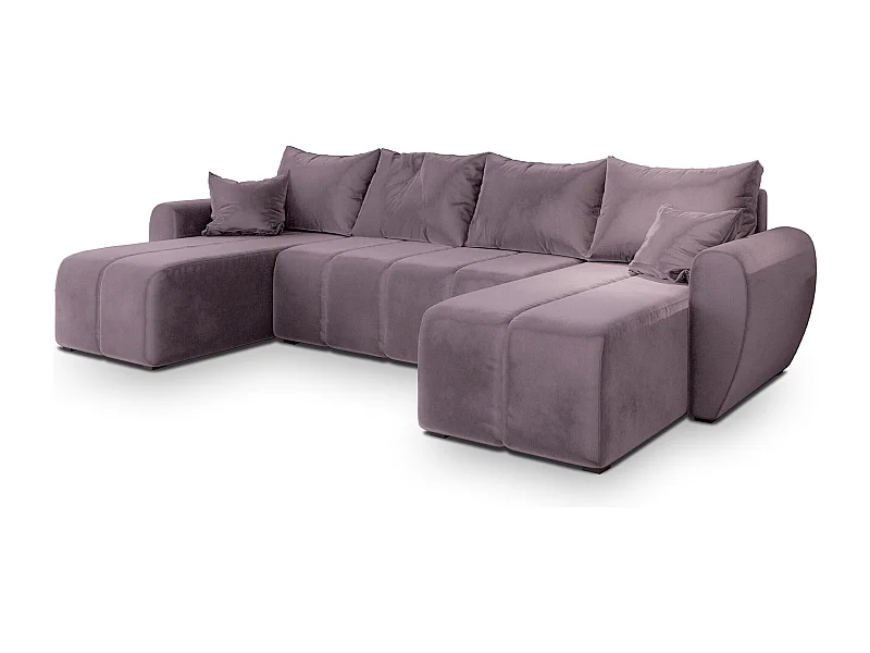 Canapé d'angle MADISON Rose poudré en peluche avec fonction de couchage