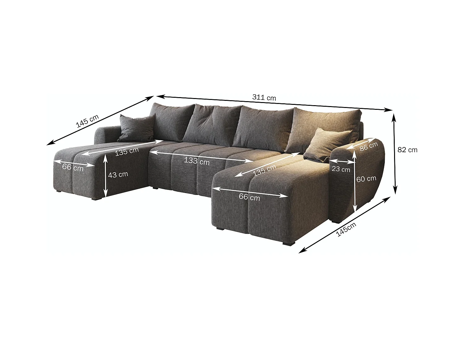 Canapé d'angle MADISON Rose poudré en peluche avec fonction de couchage