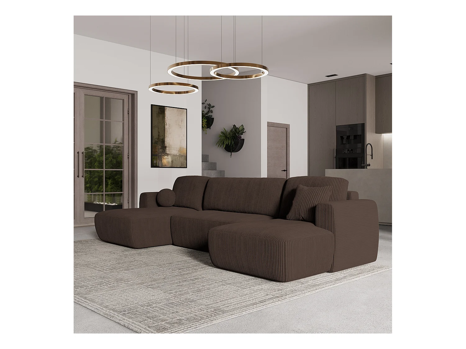 Canapé d'angle SENTUM Marron en velours côtelé avec fonction de couchage