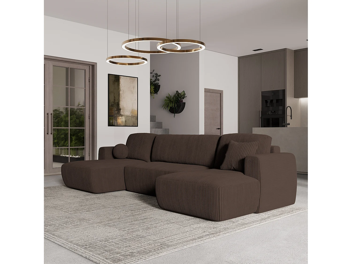 Canapé d'angle SENTUM Marron en velours côtelé avec fonction de couchage