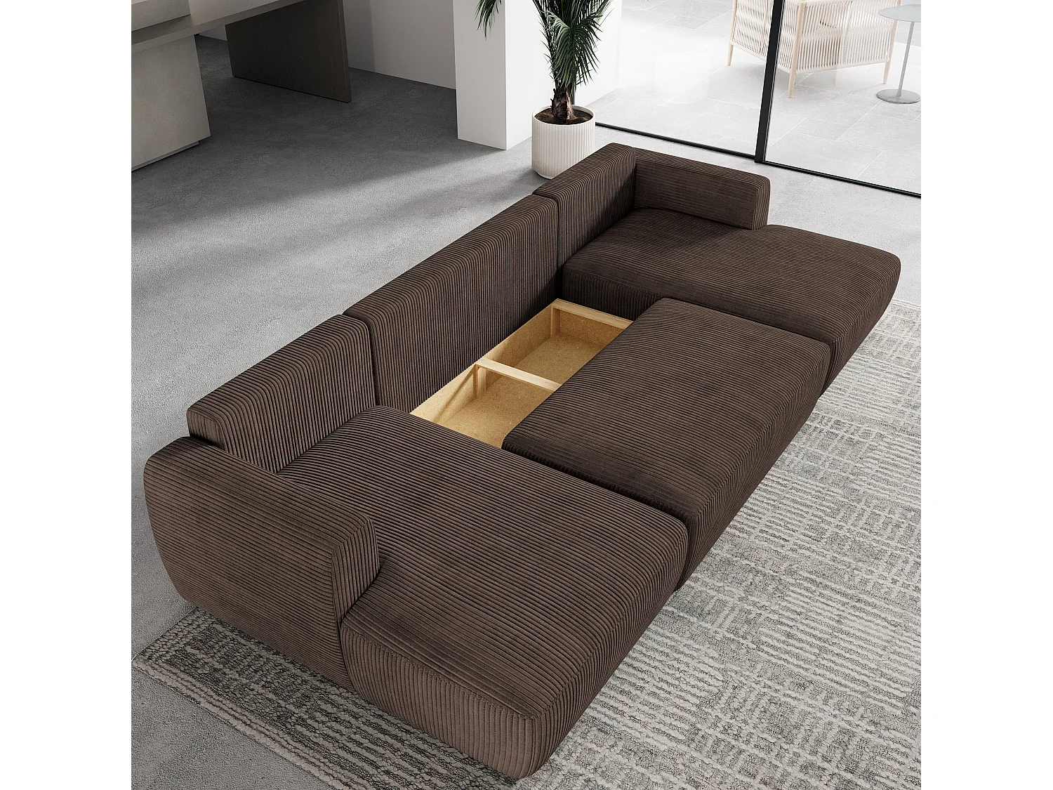 Canapé d'angle SENTUM Marron en velours côtelé avec fonction de couchage