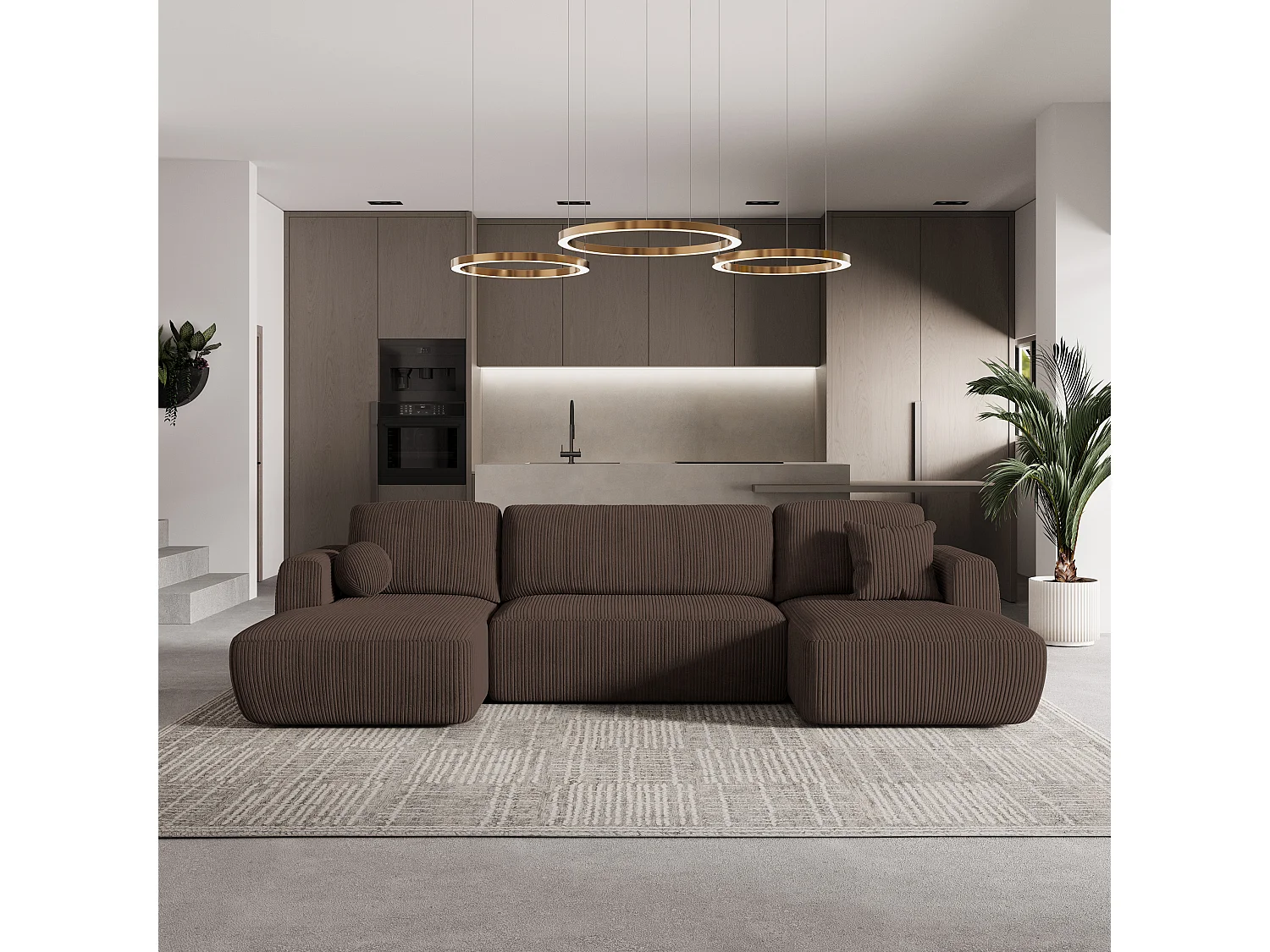 Canapé d'angle SENTUM Marron en velours côtelé avec fonction de couchage