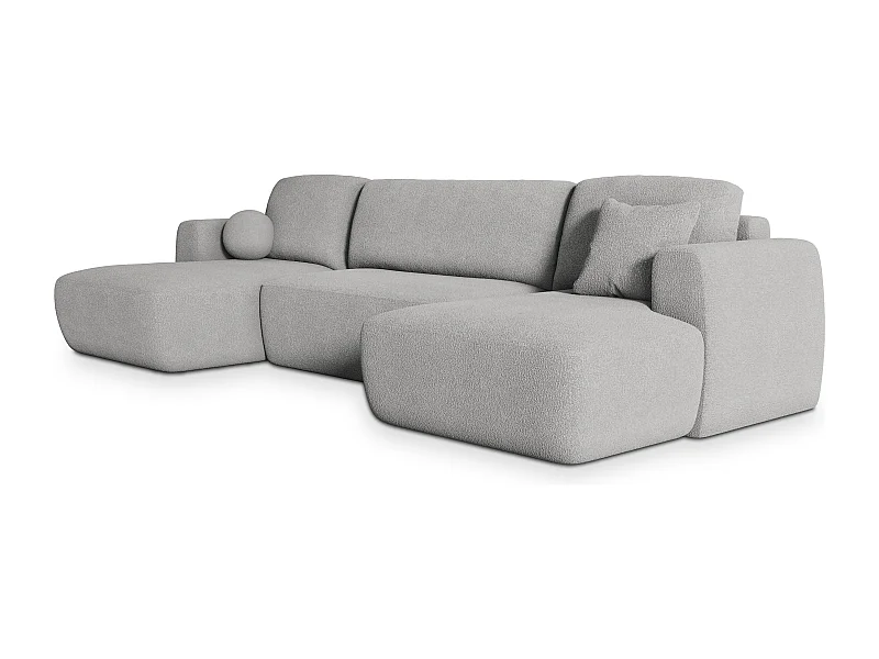 Canapé d'angle SENTUM Gris clair en bouclé avec fonction de couchage