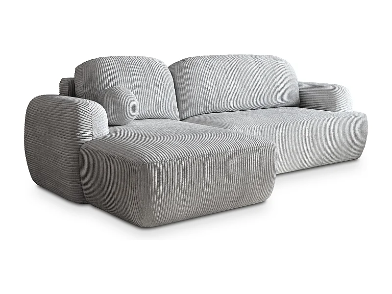 Canapé d'angle MODENZA Gris clair en velours côtelé avec fonction de couchage