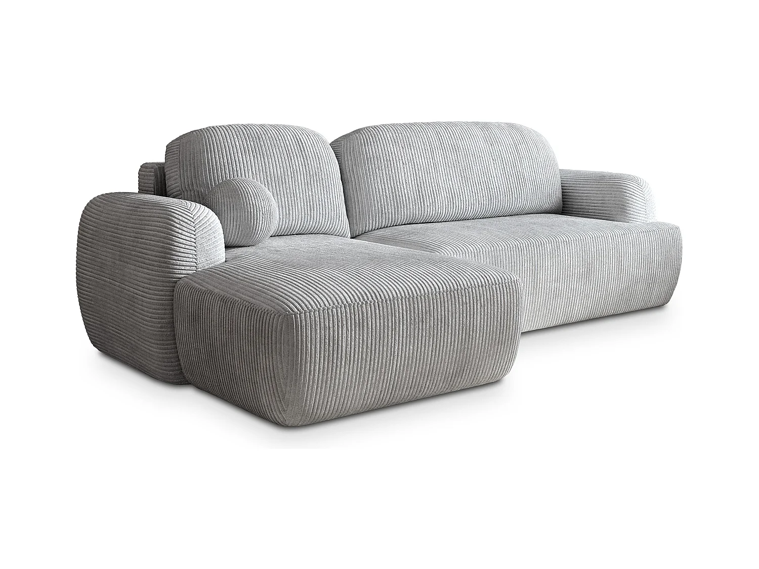 Canapé d'angle MODENZA Gris clair en velours côtelé avec fonction de couchage