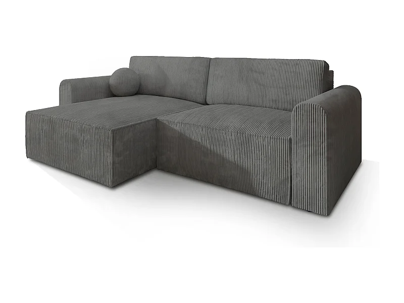 Canapé d'angle FIANO Gris en velours côtelé avec fonction de couchage