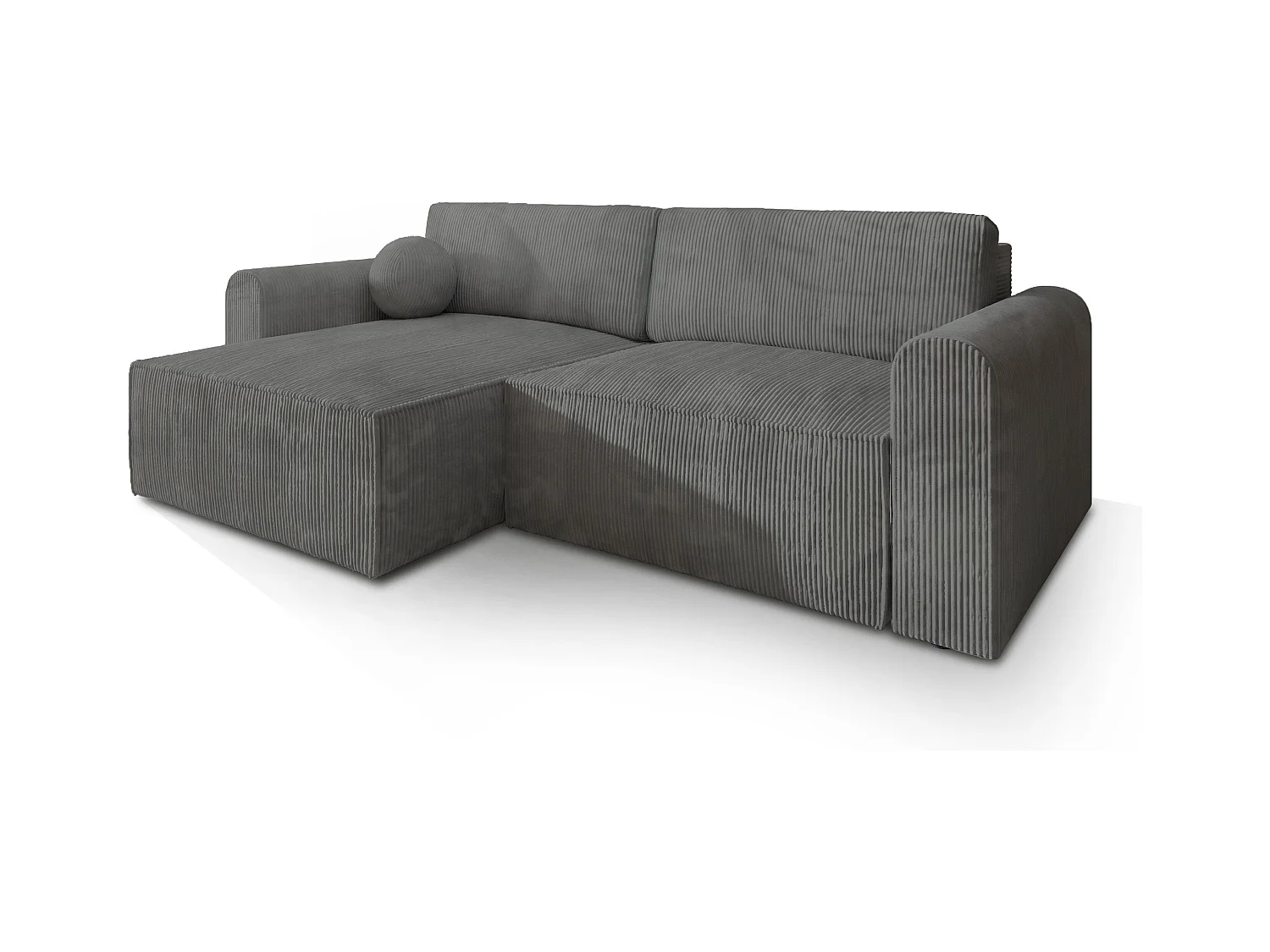 Canapé d'angle FIANO Gris en velours côtelé avec fonction de couchage